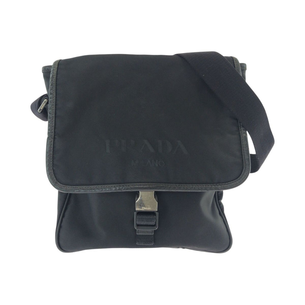 Prada Tessuto Logo Black Silver Nylon Shoulder Bag