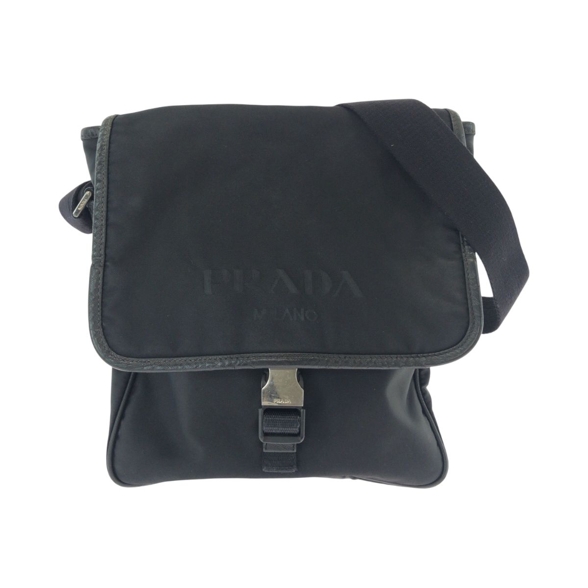 Prada Tessuto Logo Black Silver Nylon Shoulder Bag