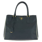 Prada Saffiano Perforated Black Gold Leather Tote Bag