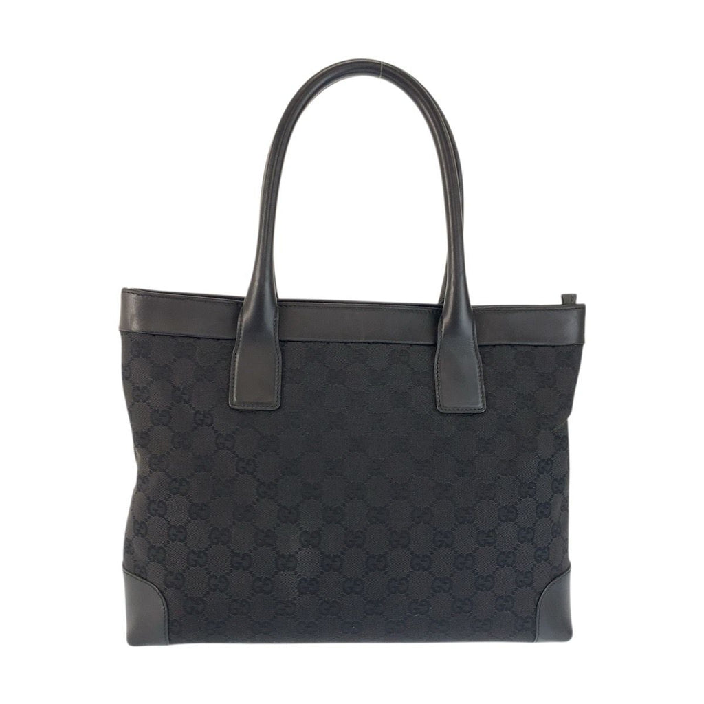 Gucci Black Silver GG Canvas Leather Tote Bag
