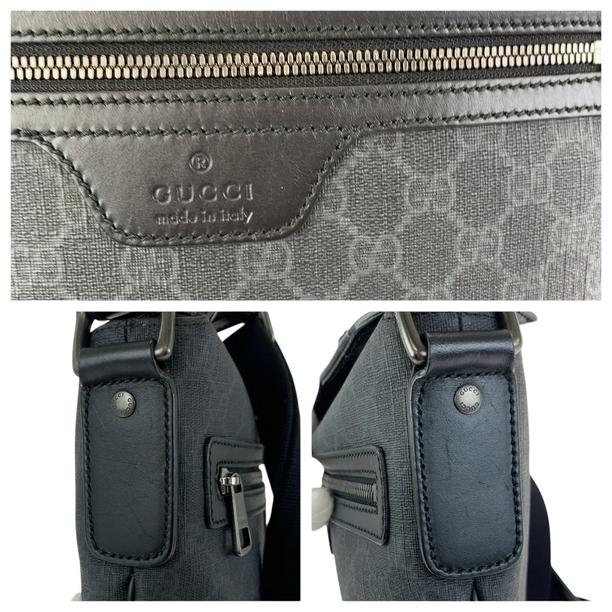 Gucci Black Gunmetal GG Supreme Canvas Leather Shoulder Bag — view 5