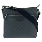 Gucci Black Gunmetal GG Supreme Canvas Leather Shoulder Bag