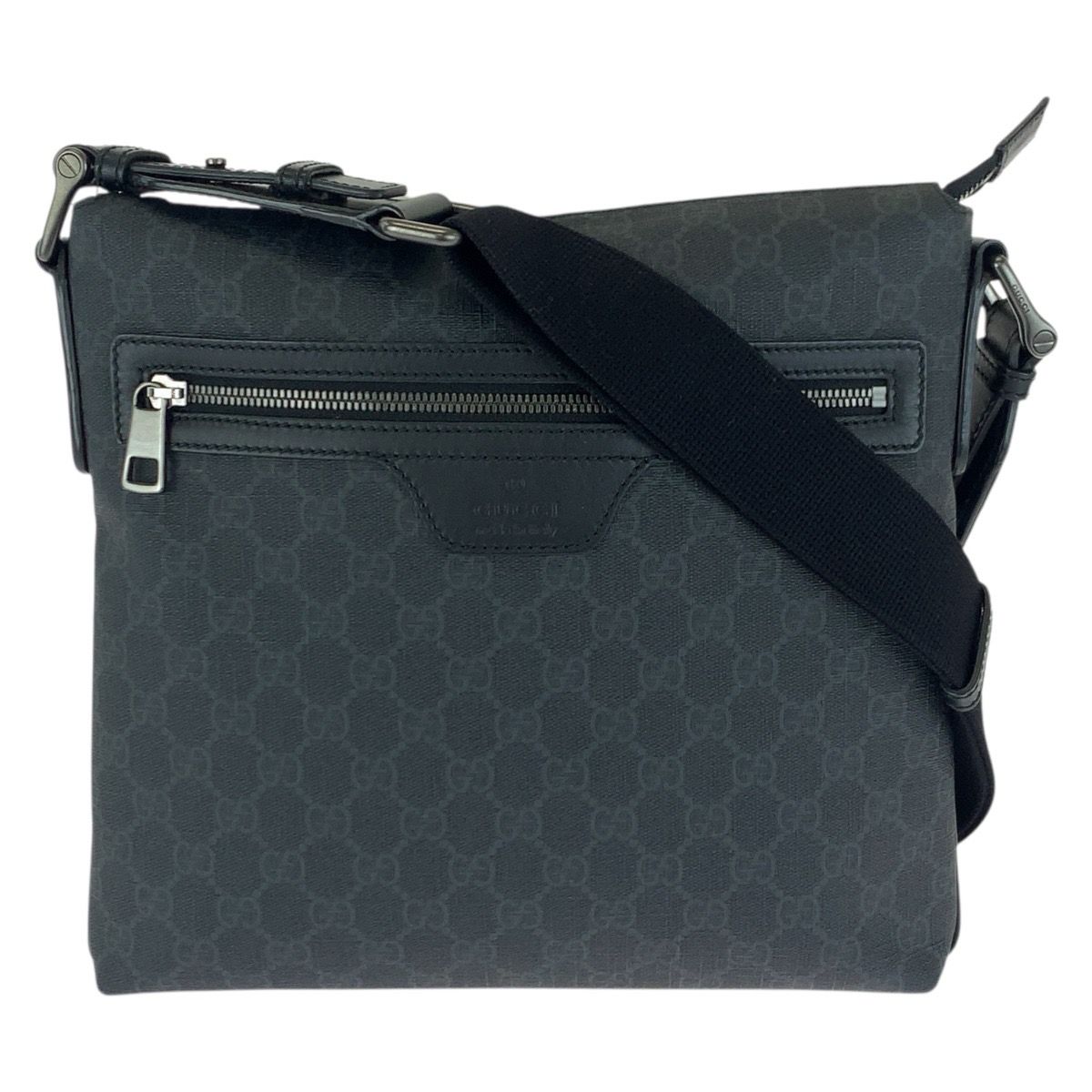 Gucci Black Gunmetal GG Supreme Canvas Leather Shoulder Bag