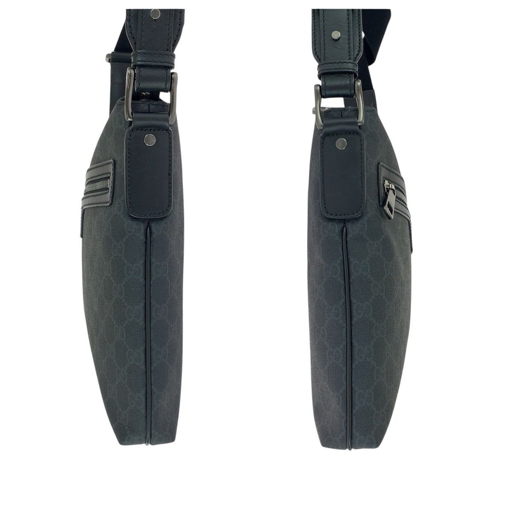 Gucci Black Gunmetal GG Supreme Canvas Leather Shoulder Bag — view 7