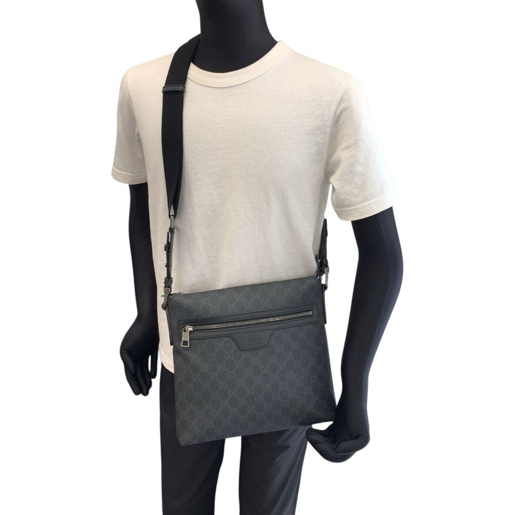 Gucci Black Gunmetal GG Supreme Canvas Leather Shoulder Bag — view 6