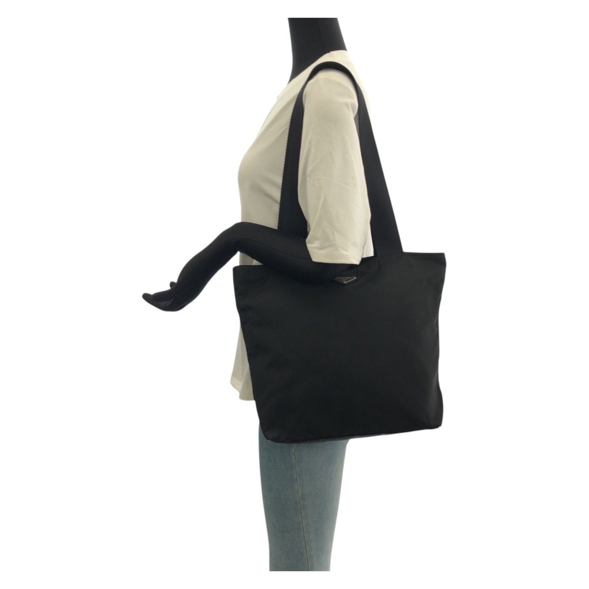 Prada Tessuto Black Silver Nylon Shoulder Bag — view 7