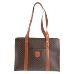 Celine Macadam Brown Gold Leather Tote Shoulder Bag