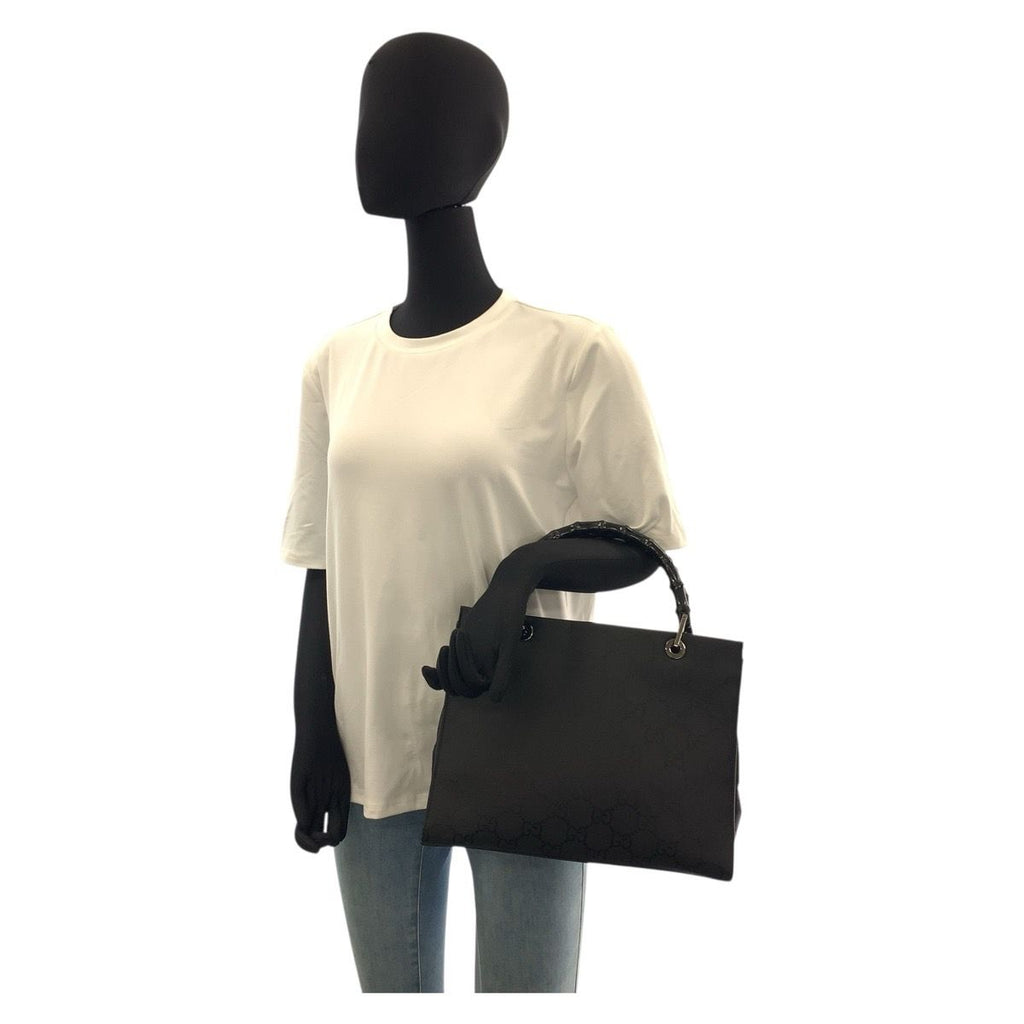Gucci Bamboo GG Pattern Black Nylon Tote Bag — view 6