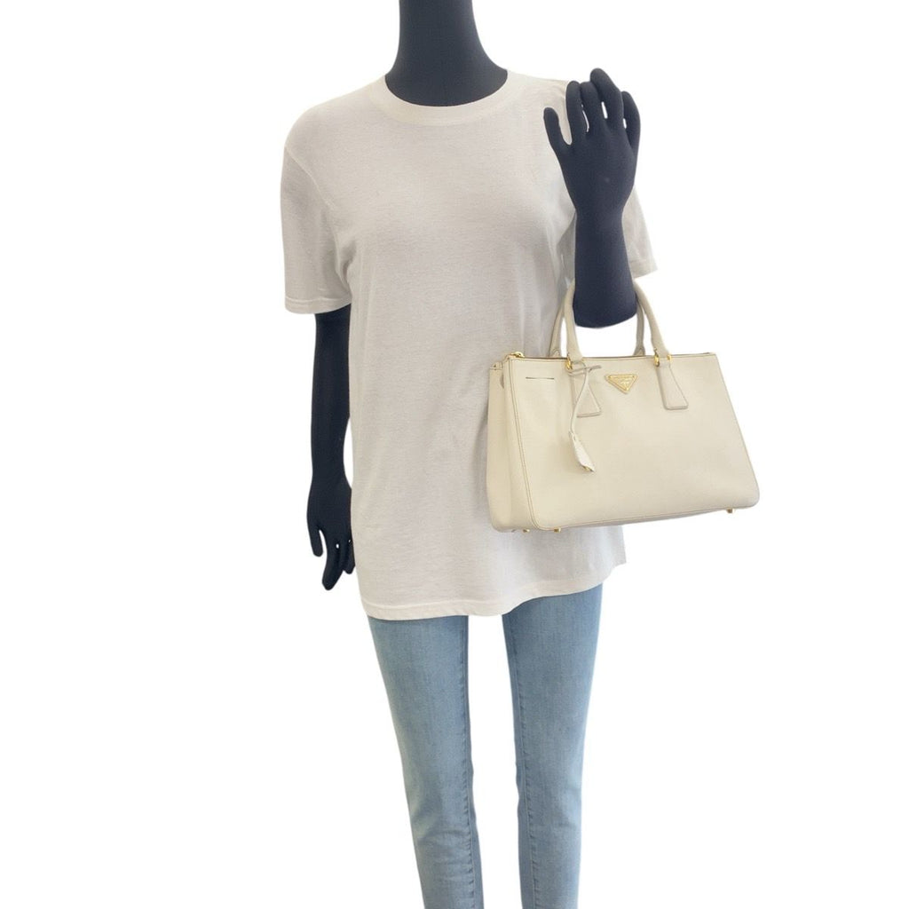 Prada Saffiano Galleria White Gold Leather Tote Bag — view 6