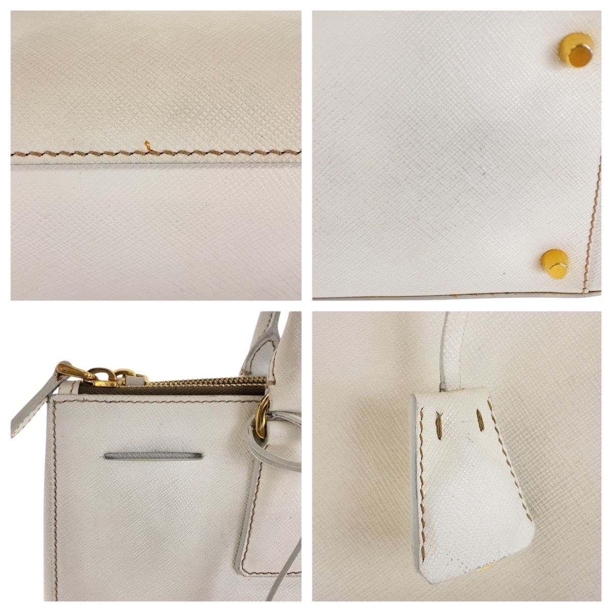 Prada Saffiano Galleria White Gold Leather Tote Bag — view 8