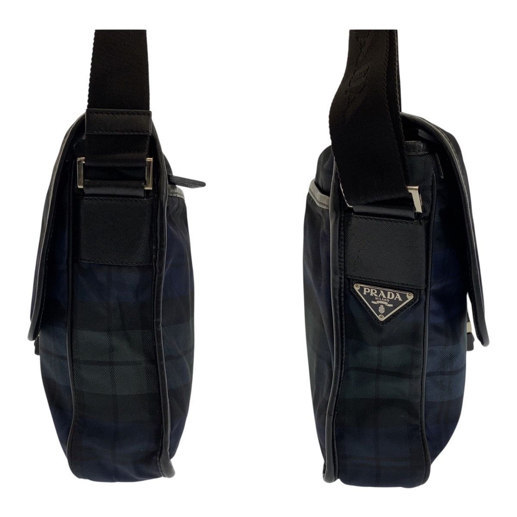Prada Tessuto Check Pattern Green Blue Black Silver Nylon Shoulder Bag — view 8