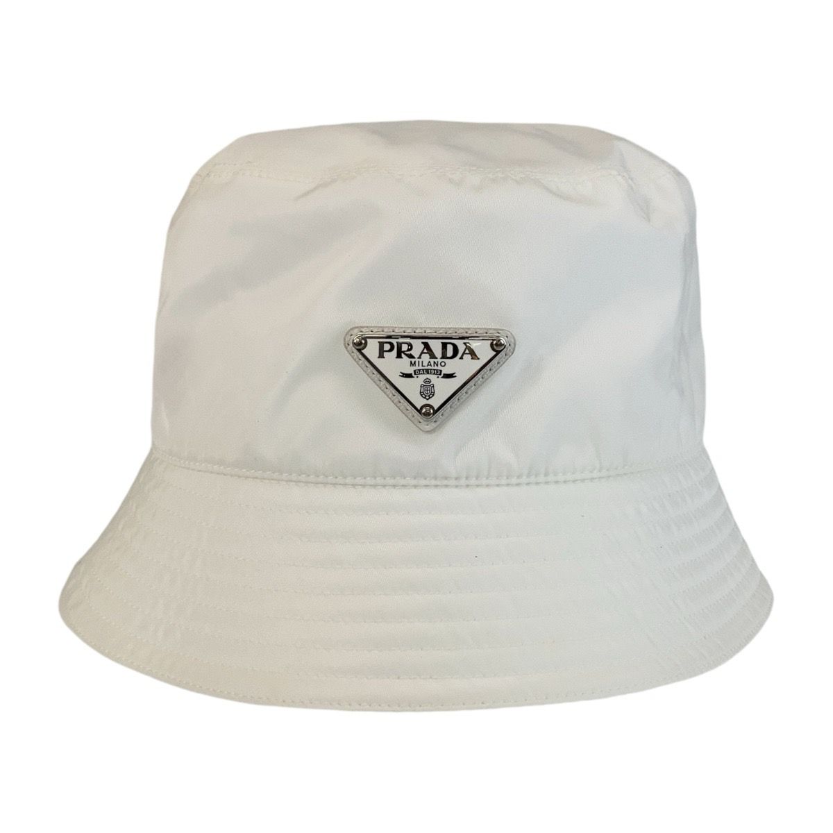 Prada Tessuto White Silver Nylon Bucket Hat