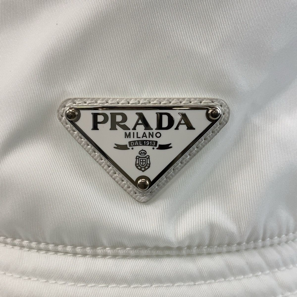 Prada Tessuto White Silver Nylon Bucket Hat — view 8