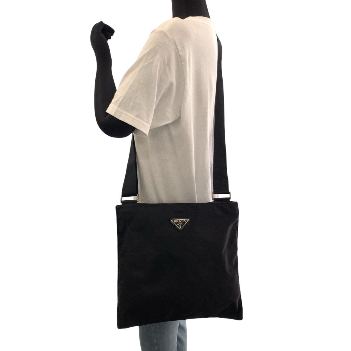 Prada Tessuto Black Silver Shoulder Bag — view 7
