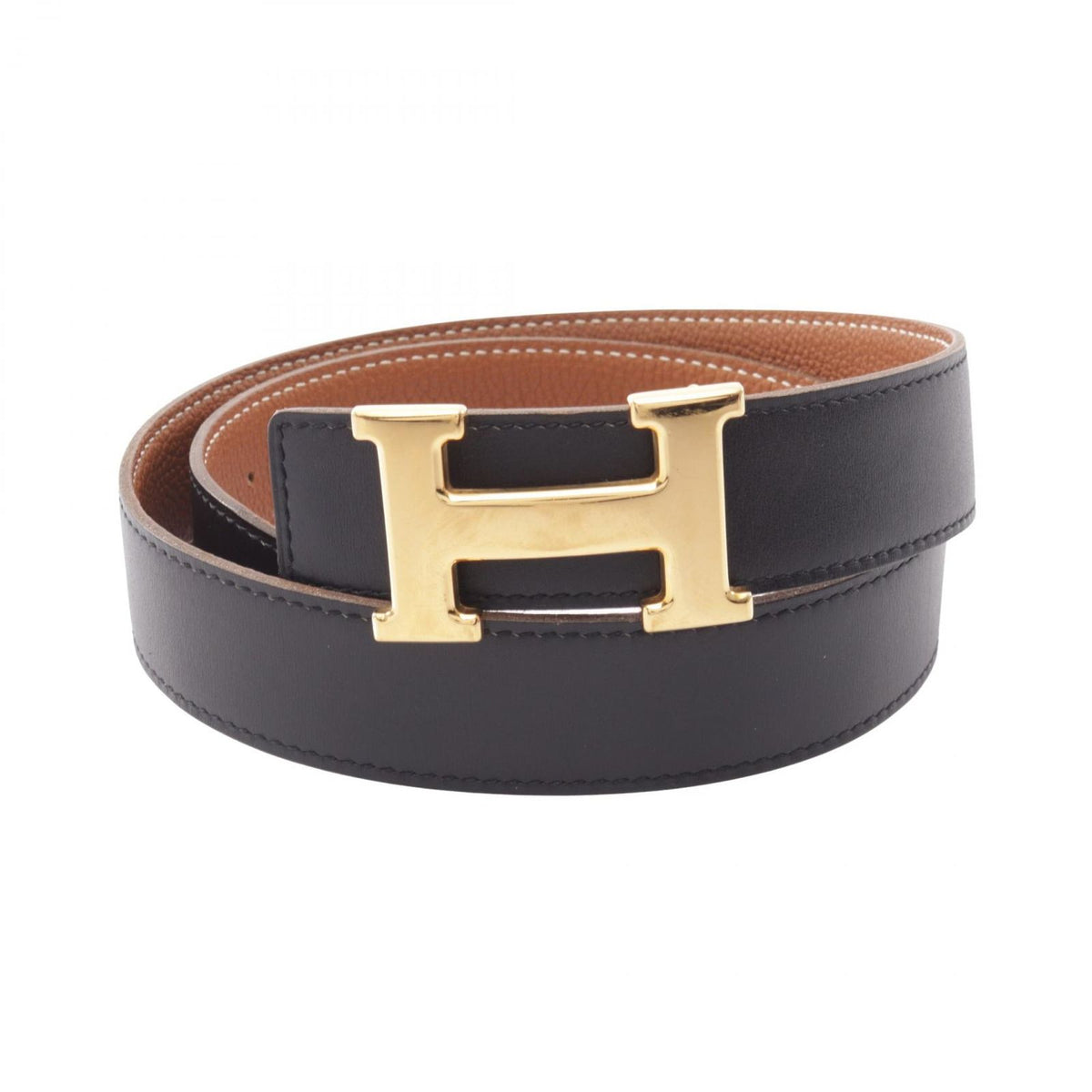 Hermes Belt Constance H Gold Reversible Black Calfskin