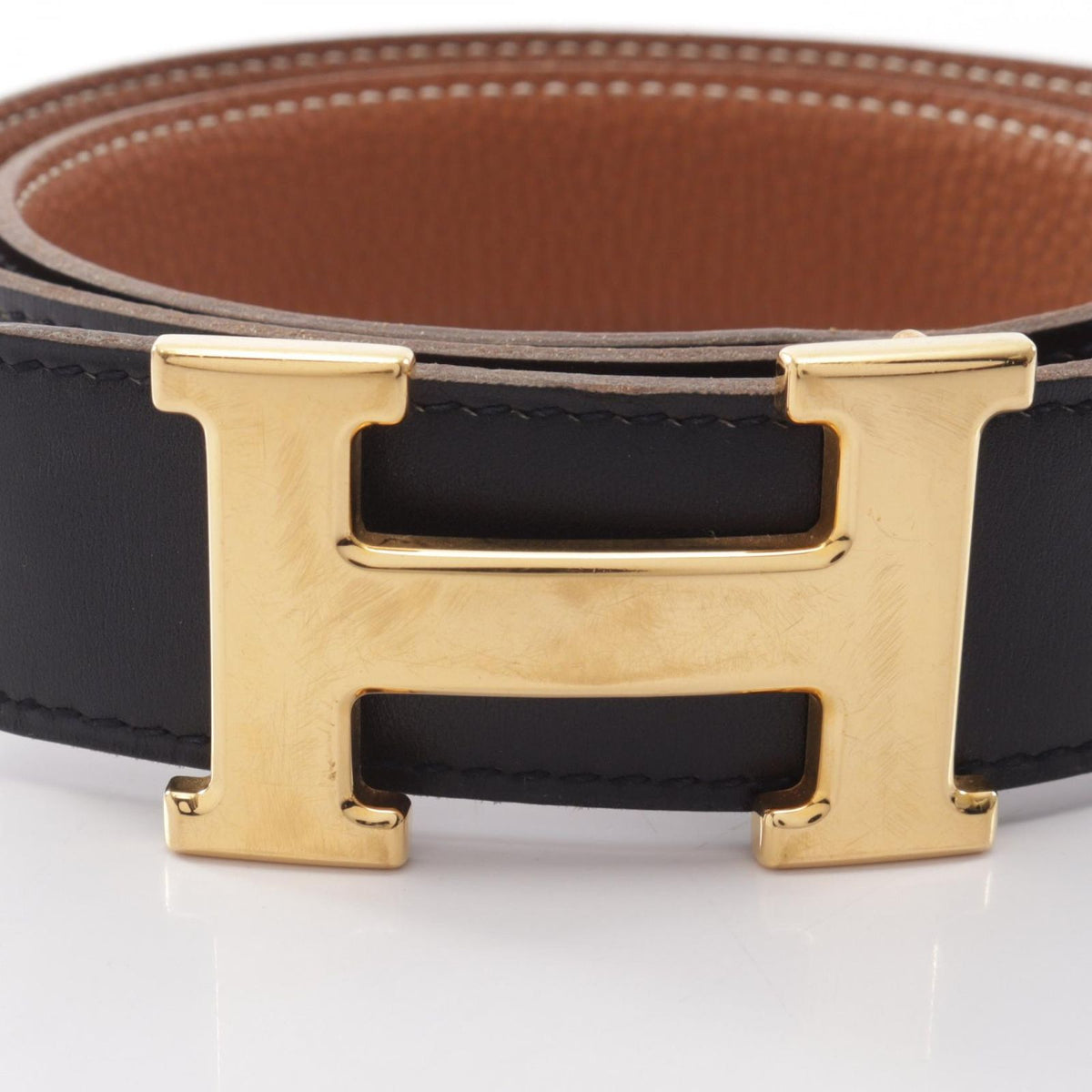 Hermes Belt Constance H Gold Reversible Black Calfskin — view 2
