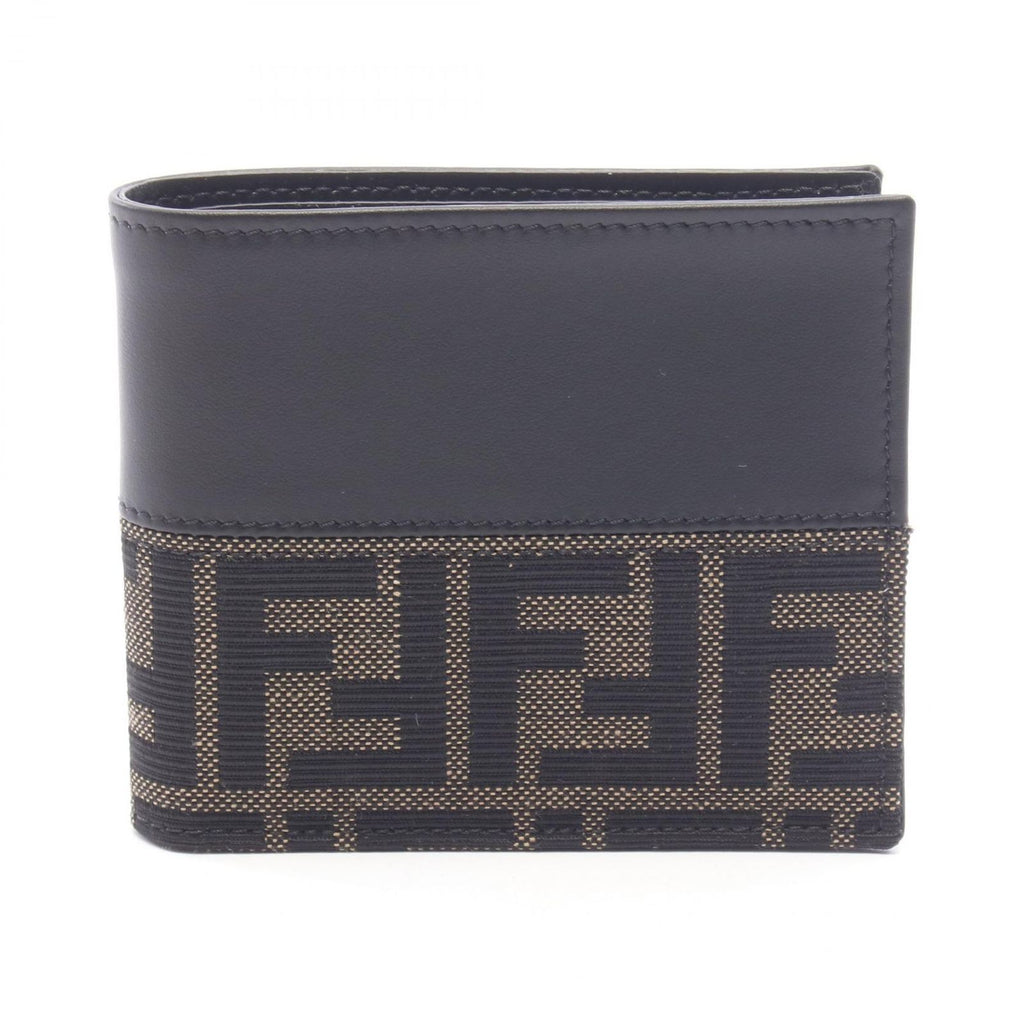 Fendi Bifold Wallet FF Jacquard Zucca Canvas Leather Card Case
