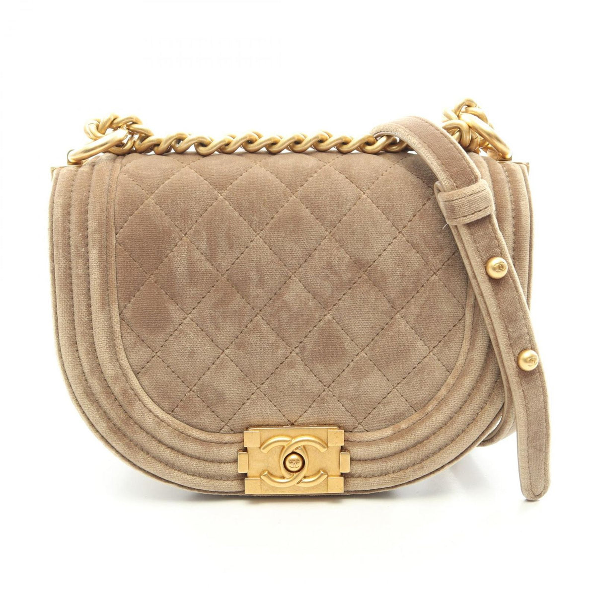 Chanel Shoulder Bag Boy Small Beige Fabric Chain