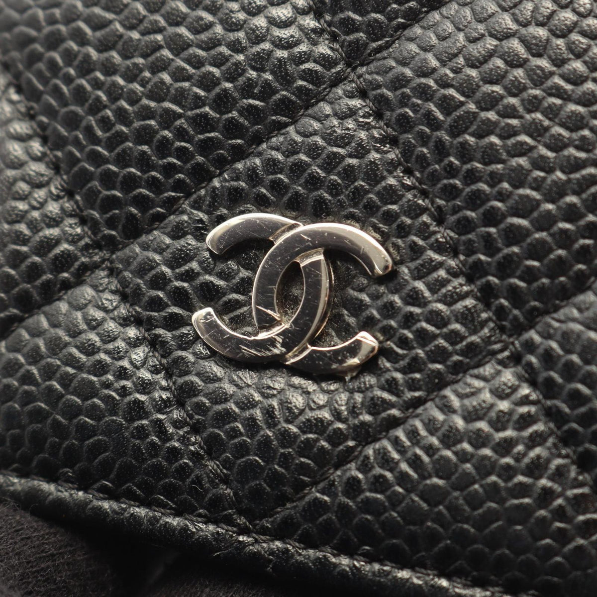 Chanel Shoulder Bag Quilted Black Caviar Leather Chain Wallet — view 6