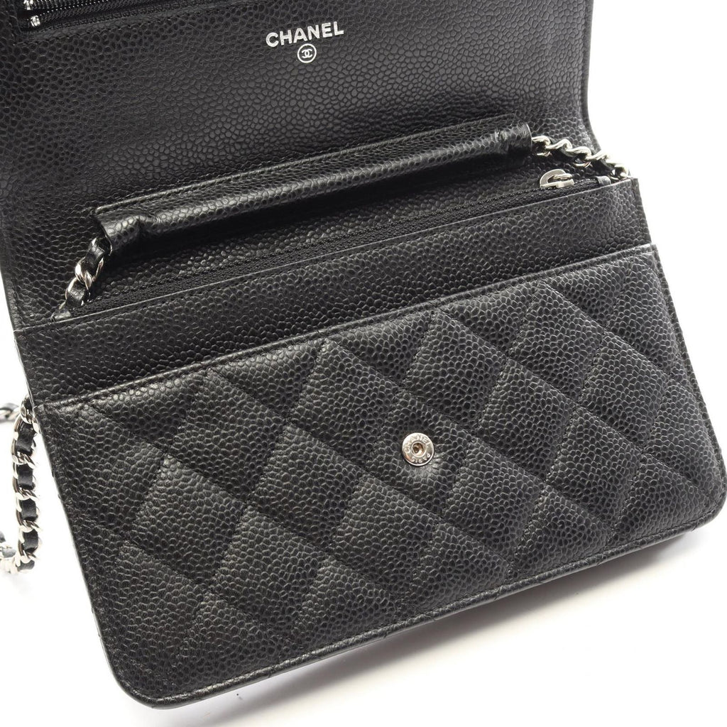 Chanel Shoulder Bag Quilted Black Caviar Leather Chain Wallet — view 7