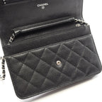 Chanel Shoulder Bag Quilted Black Caviar Leather Chain Wallet — view 7