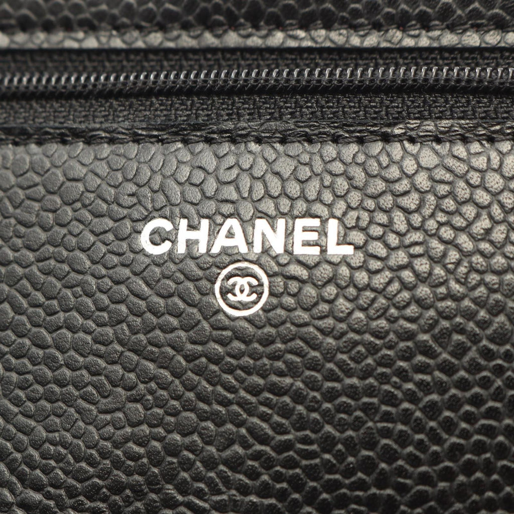 Chanel Shoulder Bag Quilted Black Caviar Leather Chain Wallet — view 4