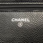 Chanel Shoulder Bag Quilted Black Caviar Leather Chain Wallet — view 4