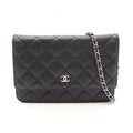 Chanel Shoulder Bag Quilted Black Caviar Leather Chain Wallet