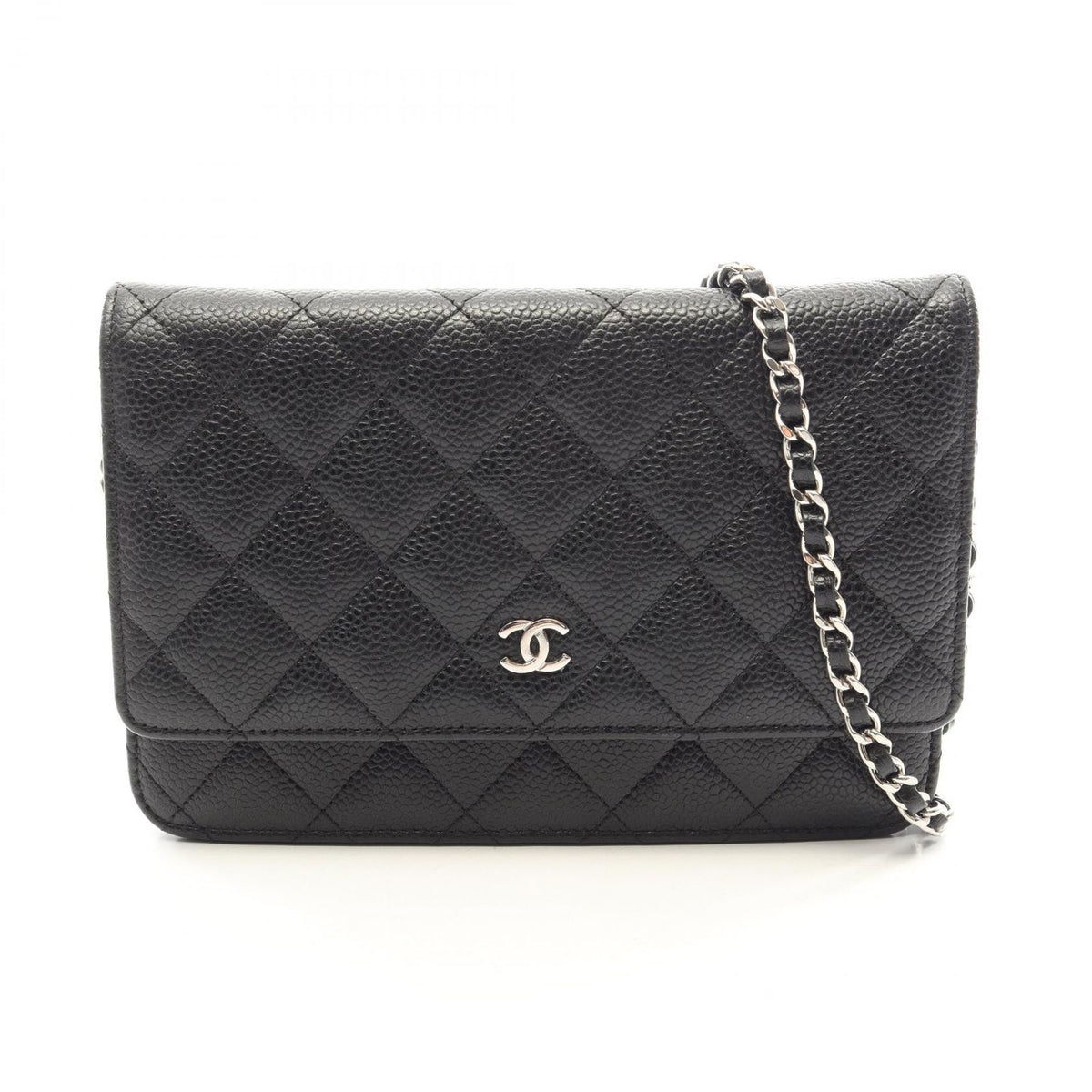 Chanel Shoulder Bag Quilted Black Caviar Leather Chain Wallet