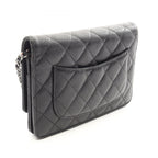 Chanel Shoulder Bag Quilted Black Caviar Leather Chain Wallet — view 2