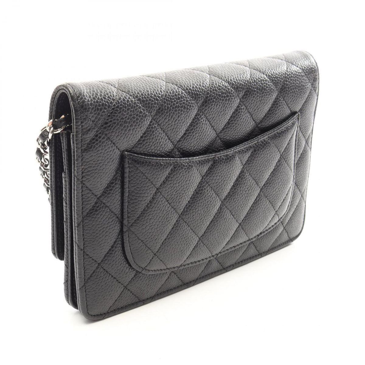 Chanel Shoulder Bag Quilted Black Caviar Leather Chain Wallet — view 2