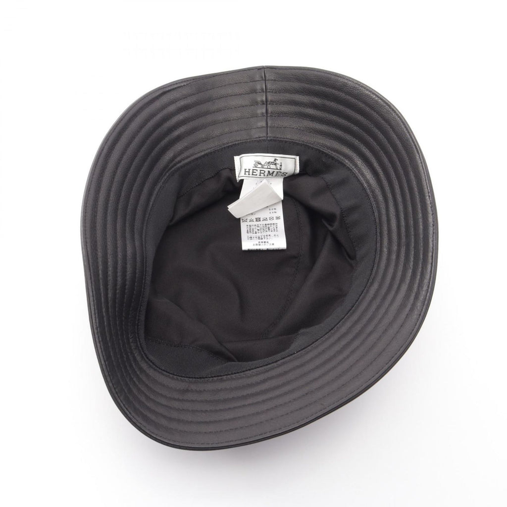 Hermes Hat Sellier Buttons Bucket Leather Hat — view 3