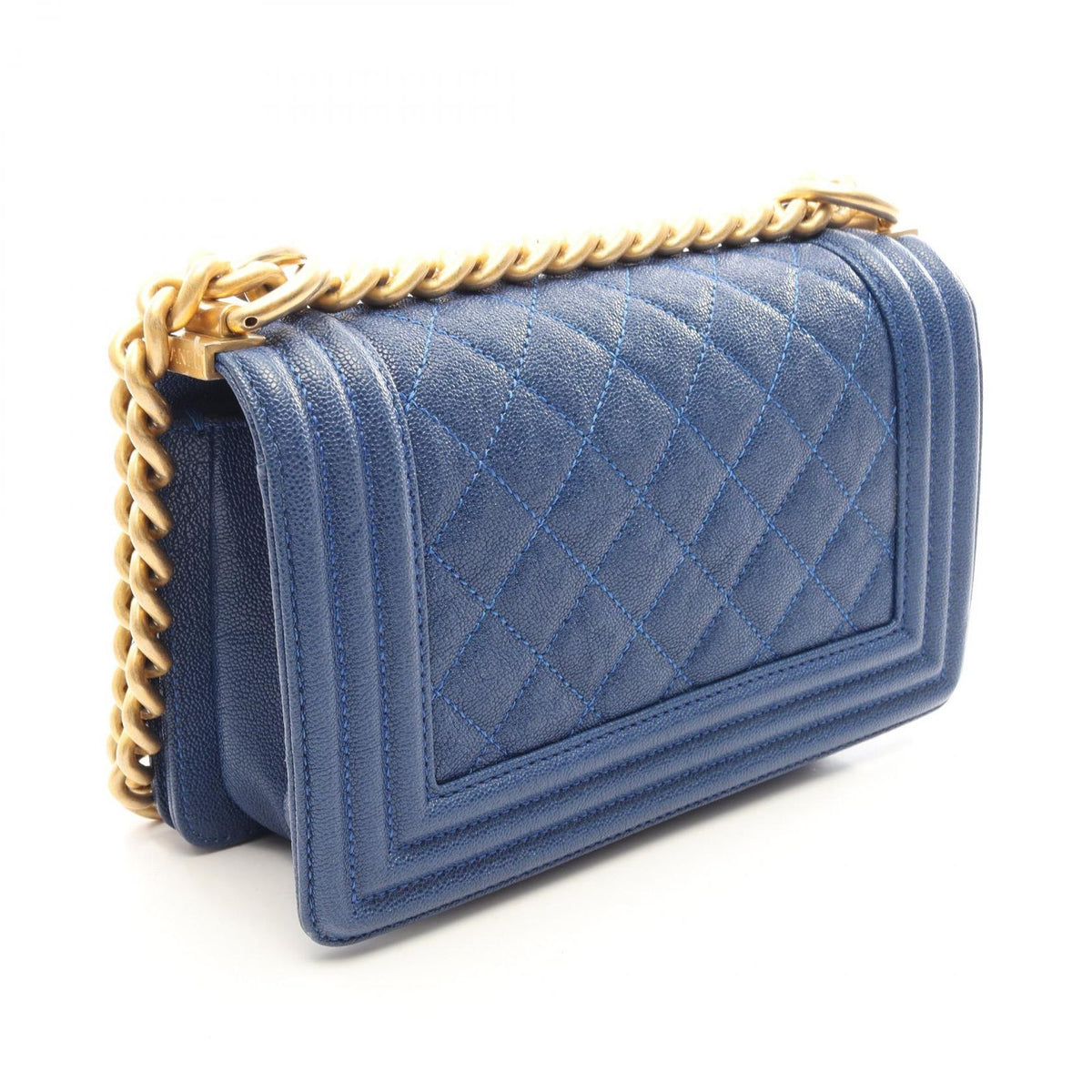 Chanel Shoulder Bag Boy Small Blue Caviar Leather Chain — view 2