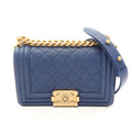 Chanel Shoulder Bag Boy Small Blue Caviar Leather Chain