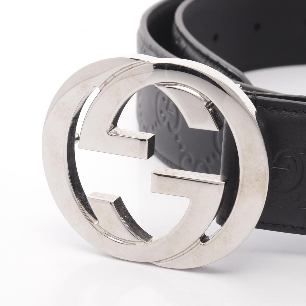 Gucci Belt Interlocking G Guccissima Silver Black Leather — view 2