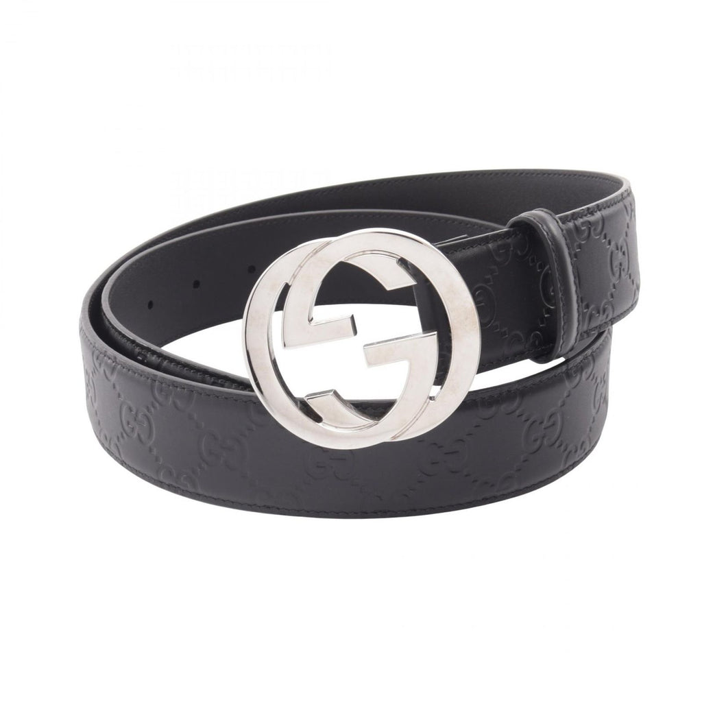 Gucci Belt Interlocking G Guccissima Silver Black Leather