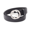 Gucci Belt Interlocking G Guccissima Silver Black Leather
