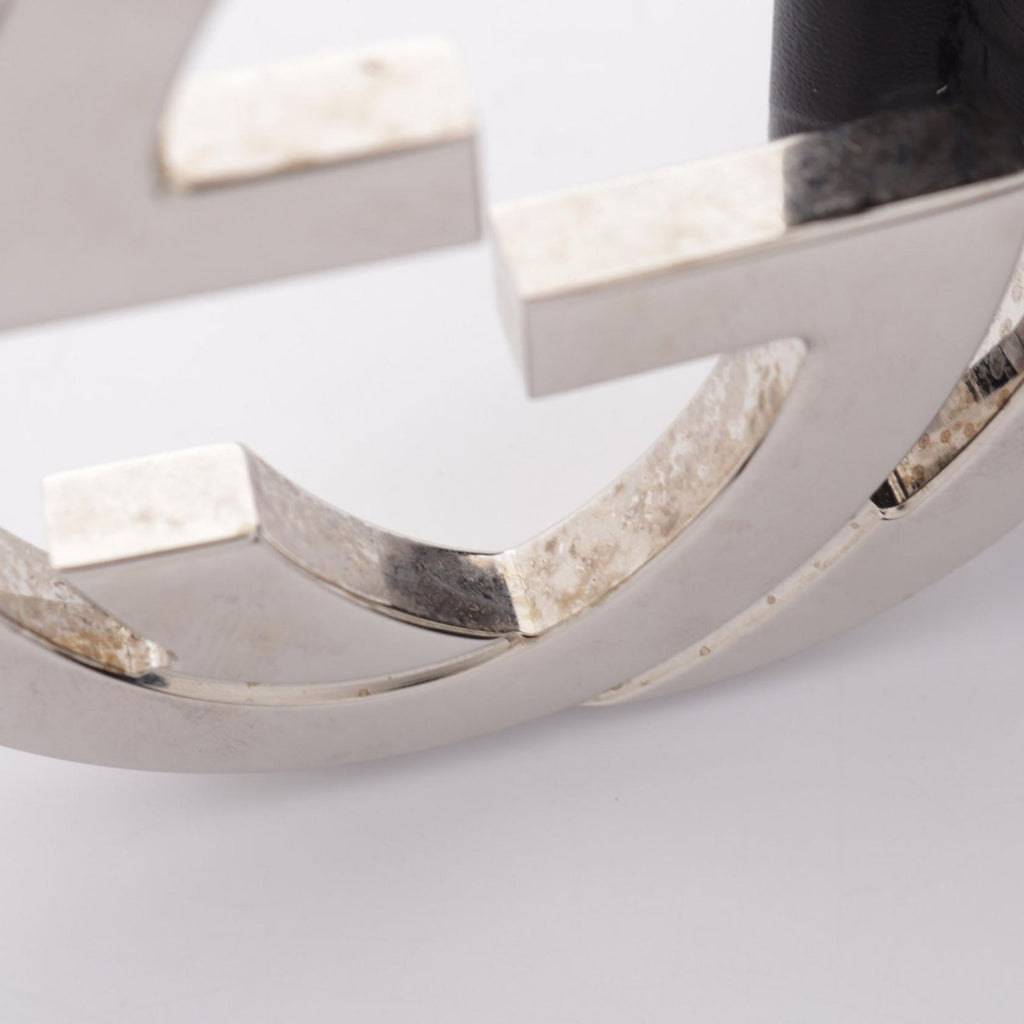 Gucci Belt Interlocking G Guccissima Silver Black Leather — view 7