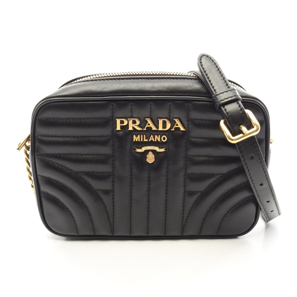 Prada Shoulder Bag Soft Calfskin Impun Black Leather Diamondglam Chain