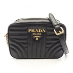 Prada Shoulder Bag Soft Calfskin Impun Black Leather Diamondglam Chain