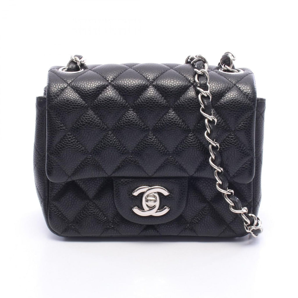 Chanel Shoulder Bag Mini Quilted Black Caviar Leather Chain