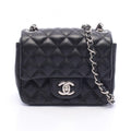 Chanel Shoulder Bag Mini Quilted Black Caviar Leather Chain