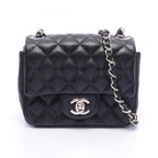 Chanel Shoulder Bag Mini Quilted Black Caviar Leather Chain