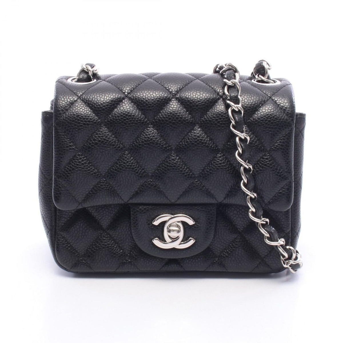 Chanel Shoulder Bag Mini Quilted Black Caviar Leather Chain