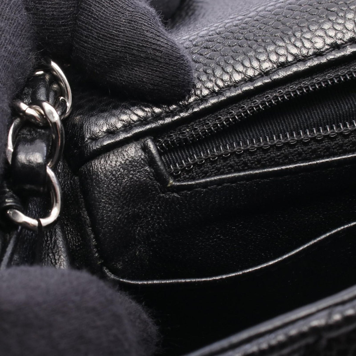 Chanel Shoulder Bag Mini Quilted Black Caviar Leather Chain — view 8
