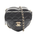 Chanel Shoulder Bag Heart Chain Clutch Black Lambskin Quilted Shape