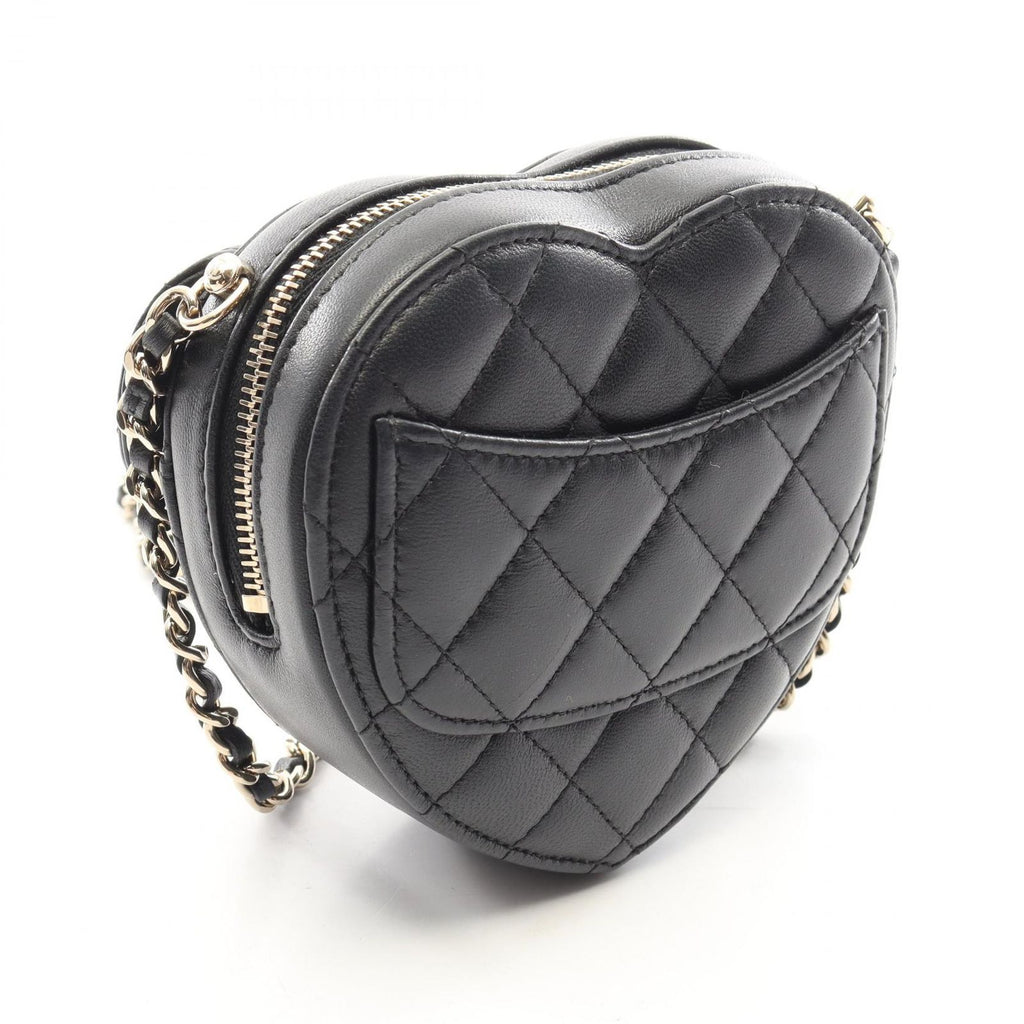Chanel Shoulder Bag Heart Chain Clutch Black Lambskin Quilted Shape — view 2