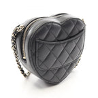 Chanel Shoulder Bag Heart Chain Clutch Black Lambskin Quilted Shape — view 2