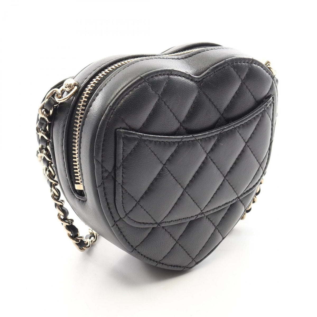 Chanel Shoulder Bag Heart Chain Clutch Black Lambskin Quilted Shape — view 2