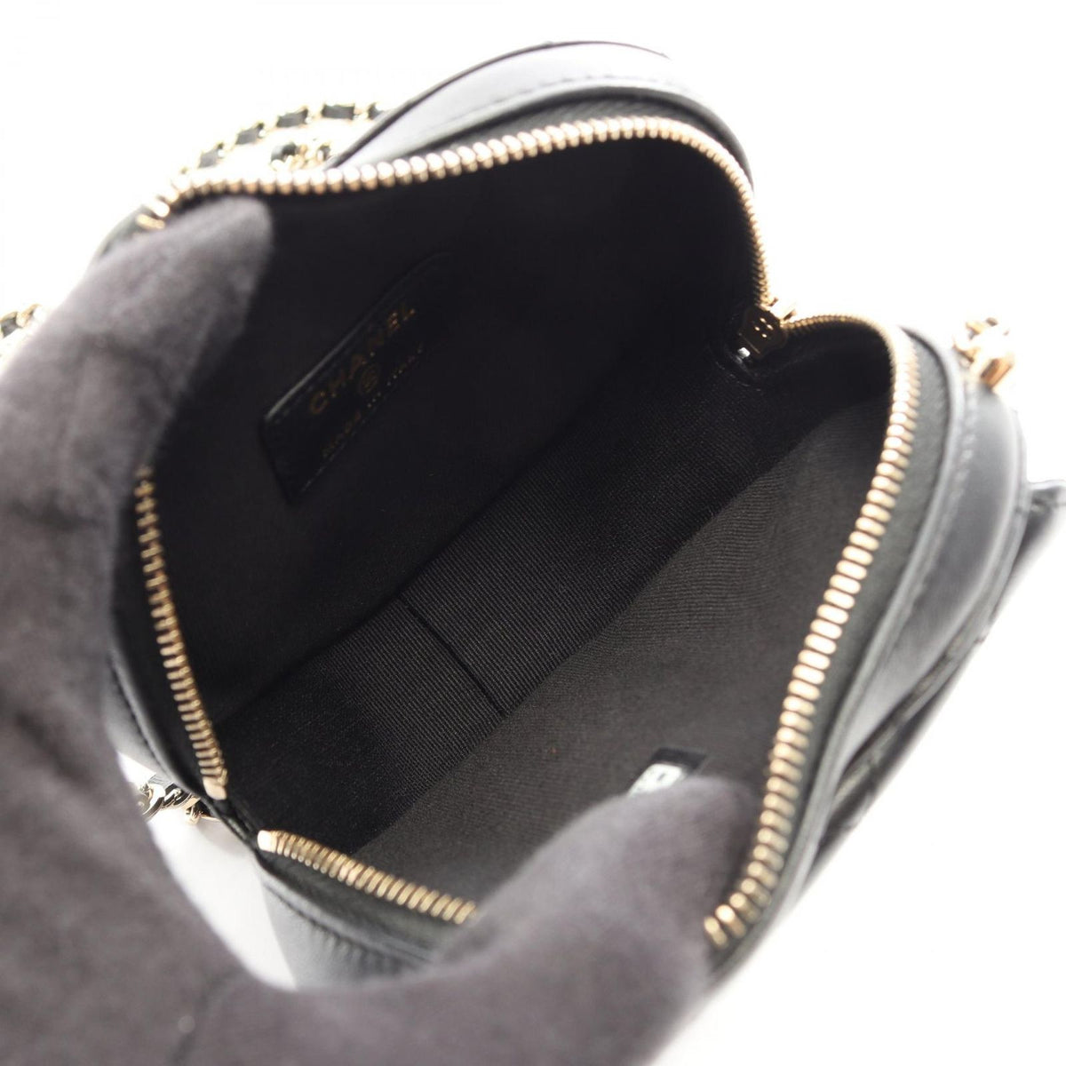 Chanel Shoulder Bag Heart Chain Clutch Black Lambskin Quilted Shape — view 3